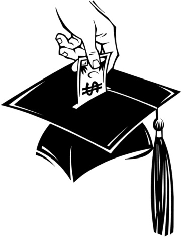 an illustration of a hand stuffing money in a mortarboard