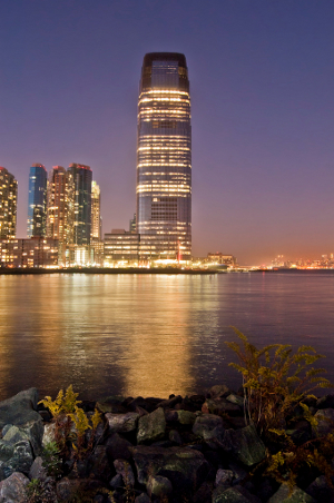 goldman_sachs Night view of the Goldman Sachs building on the harbor front at Paulus Hook in, Jersey City, N.J.