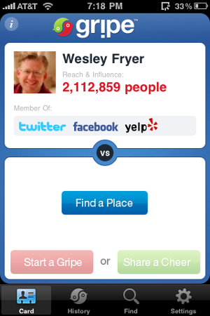 A sample screen from the Gri.pe mobile app.