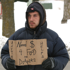 An unemployed (or underemployed) father begging for diaper money.