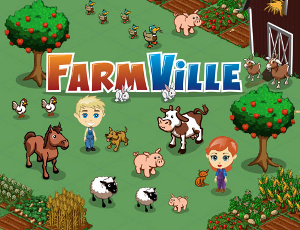 Screenshot and logo for the Facebook game FarmVille.