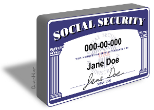 A computer-rendered image of a Social Security card in 3-D.