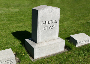 Grave stones with engraved Middle Class, Unions and Press.