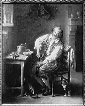 frugal Joseph Noël Sylvestre: A modest meal (Repas frugal), issued in 1909 in the Salon des Artistes Français.