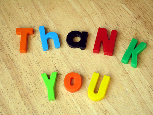 “Thank you,” spelled out in refrigerator magnets.