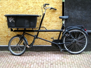 A bicycle with a basket.
