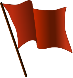 Artist's drawing of a waving red flag.