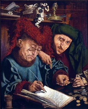 tax_bracket 16th century painting Poborcy podatków by artist Marinus van Reymerswale.