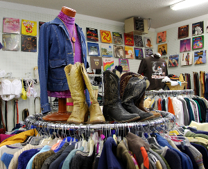 The interior of a vintage thrift store.