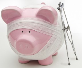 Injured Piggy Bank WIth Crutches Injured Piggy Bank WIth Crutches