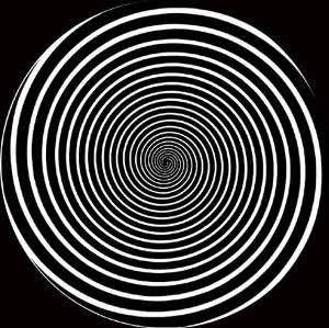 A while hypnosis spiral on a black background.