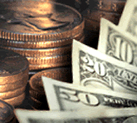 Image of U.S. currency and coins.