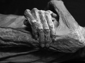 Detail of the Guanajuato mummies, Mexico. Black and white version. Photo taken at Museo de las Momias de Guanajuato.