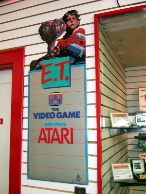 Sign advertising the Atari 2600 game “E.T.,” which is generally considered to be the greatest video game flop of all time.