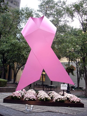 charities_and_transparency Giant pink ribbon on the corner of 5th and Market, downtown Louisville, KY.