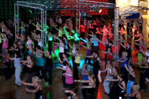 A large Zumba dance class in progress.