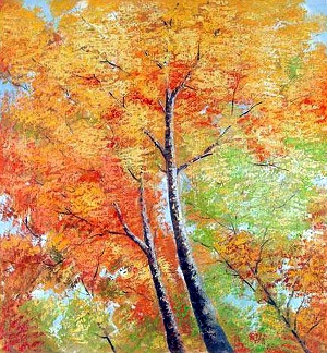 Kinetic Use of color to add 3-D effect on 2-D digital medium; Explored Use of an Impressionistic Brush style. Depiction an oak in Autumn. 
