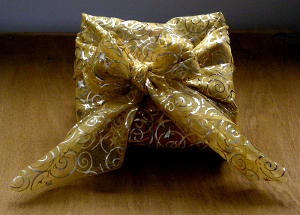 A Christmas gift wrapped, furoshiki-style