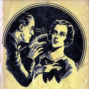 Vintage 1935 advertisement depicting a hypnotist and his subject.